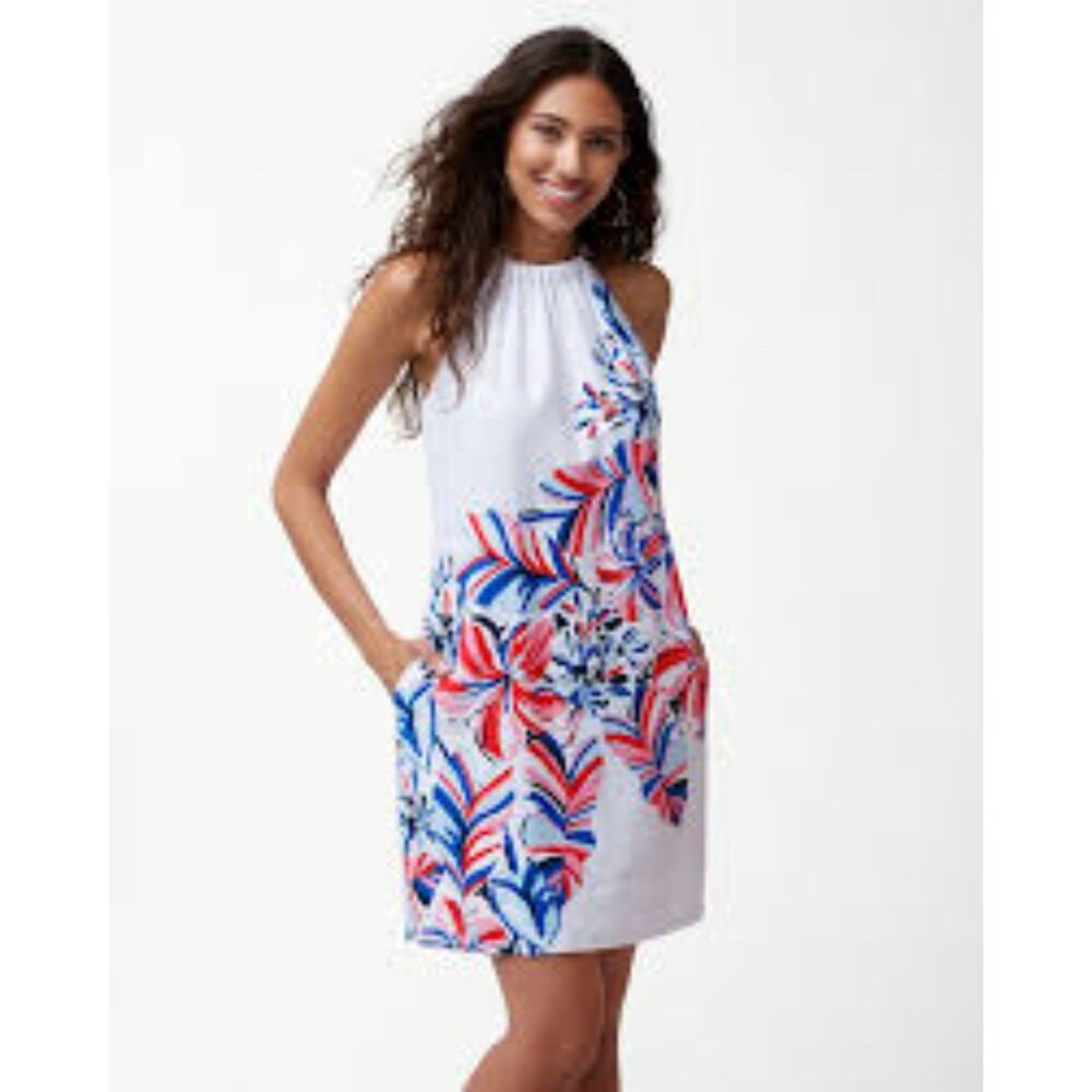 Tommy Bahama Le Tigre Linen-Blend Floral Halter Mini Dress Sz S